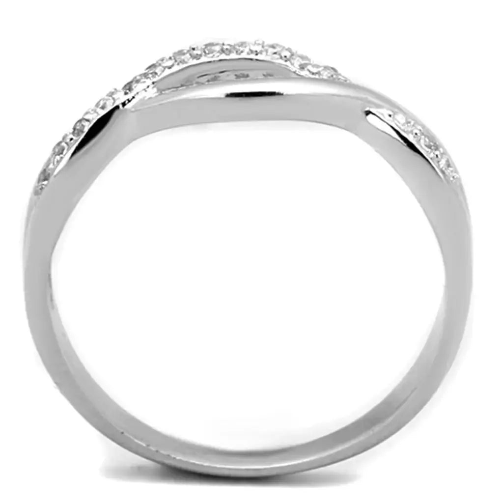 Alamode Rhodium Brass Ring with AAA Grade CZ in Clear - Alamode - Flyclothing LLC