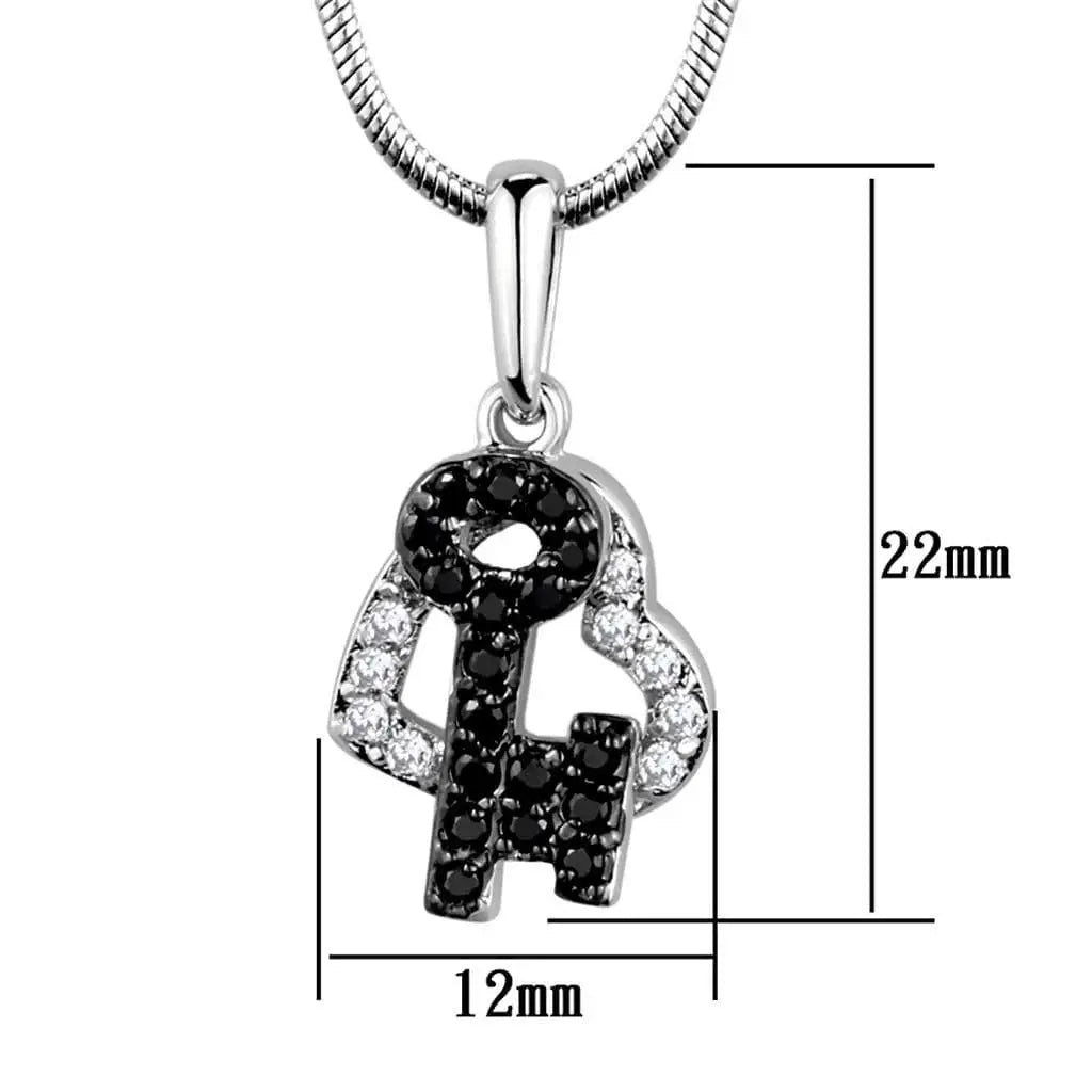 Alamode Rhodium + Ruthenium Brass Chain Pendant with AAA Grade CZ in Black Diamond - Alamode - Flyclothing LLC