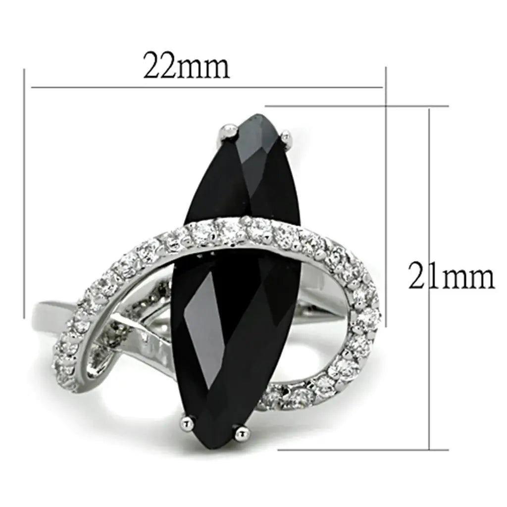 Alamode Rhodium Brass Ring with AAA Grade CZ in Jet - Alamode - Flyclothing LLC