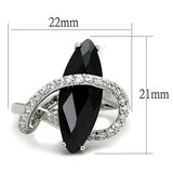 Alamode Rhodium Brass Ring with AAA Grade CZ in Jet - Alamode - Flyclothing LLC