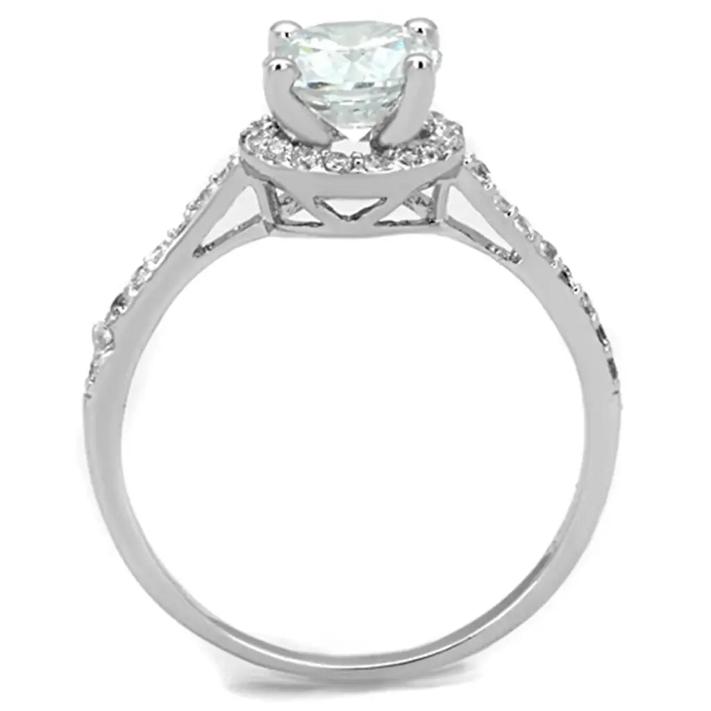 Alamode Rhodium Brass Ring with AAA Grade CZ in Clear - Alamode - Flyclothing LLC