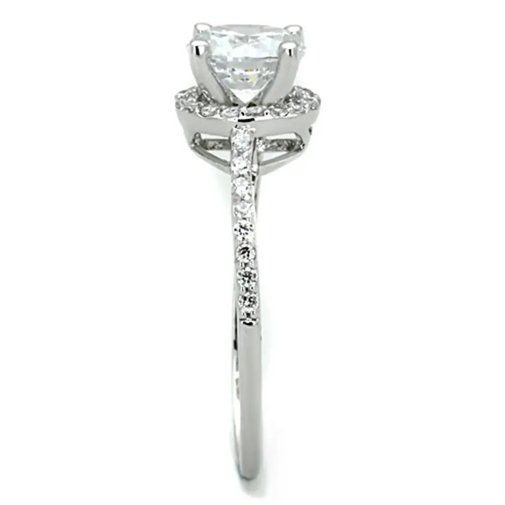 Alamode Rhodium Brass Ring with AAA Grade CZ in Clear - Alamode - Flyclothing LLC
