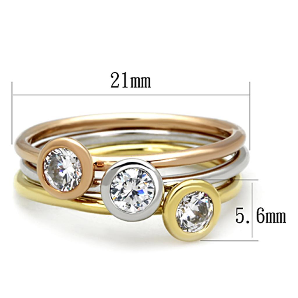 Alamode Rhodium + Gold + Rose Gold Brass Ring with AAA Grade CZ in Clear - Flyclothing LLC