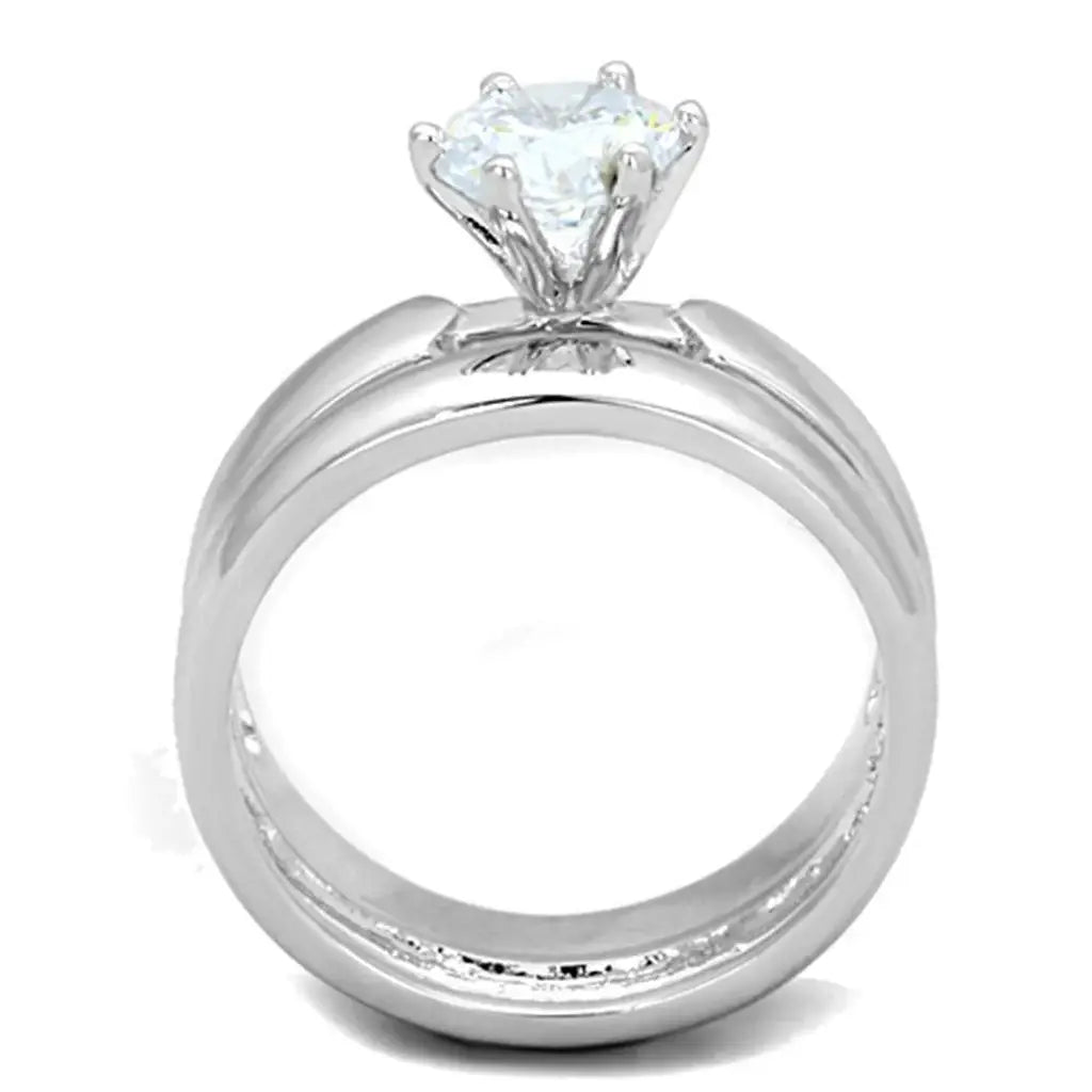 Alamode Rhodium Brass Ring with AAA Grade CZ in Clear - Alamode - Flyclothing LLC