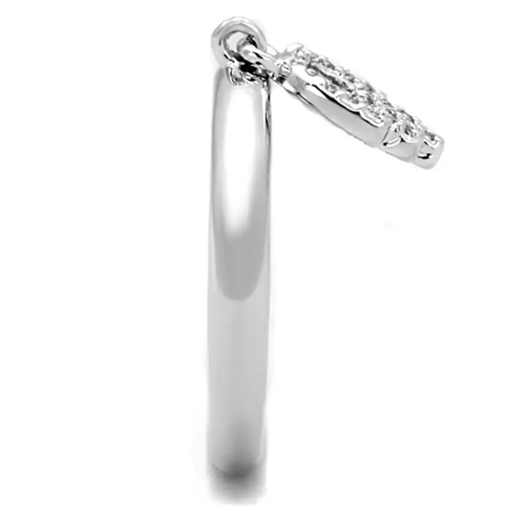 Alamode Rhodium Brass Ring with AAA Grade CZ in Clear - Alamode - Flyclothing LLC