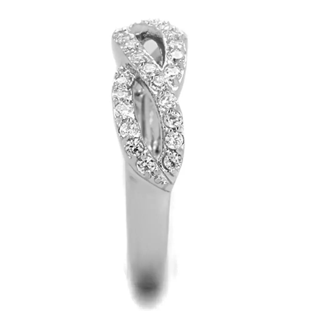 Alamode Rhodium Brass Ring with AAA Grade CZ in Clear - Alamode - Flyclothing LLC