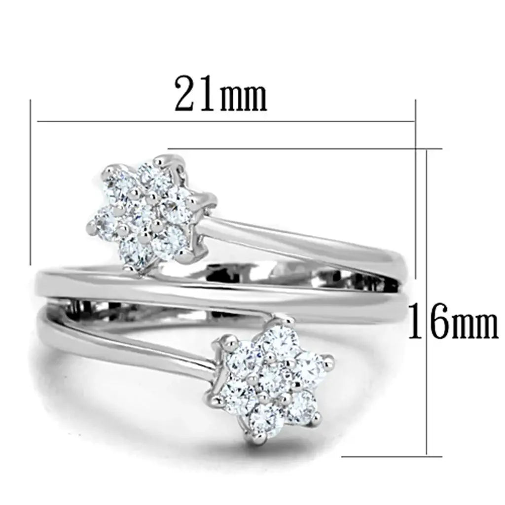 Alamode Rhodium Brass Ring with AAA Grade CZ in Clear - Alamode - Flyclothing LLC