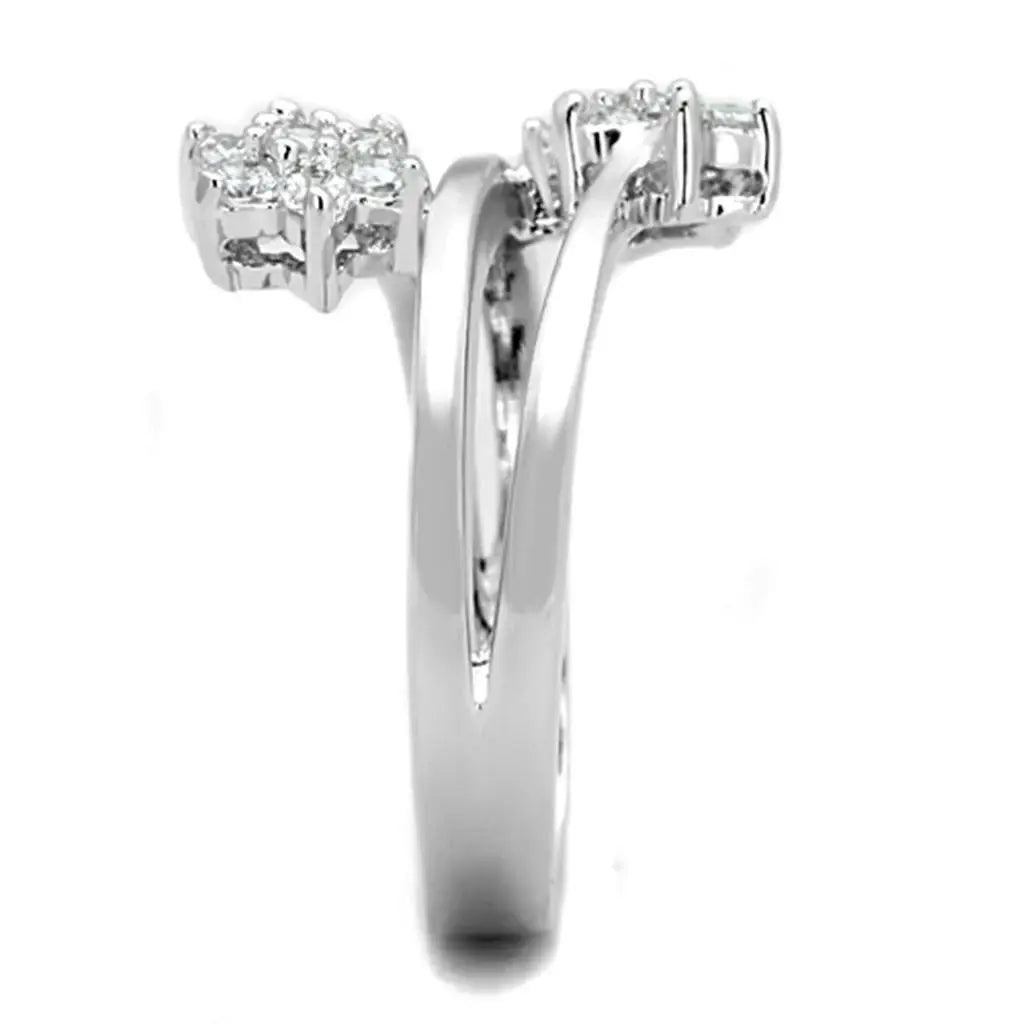 Alamode Rhodium Brass Ring with AAA Grade CZ in Clear - Alamode - Flyclothing LLC