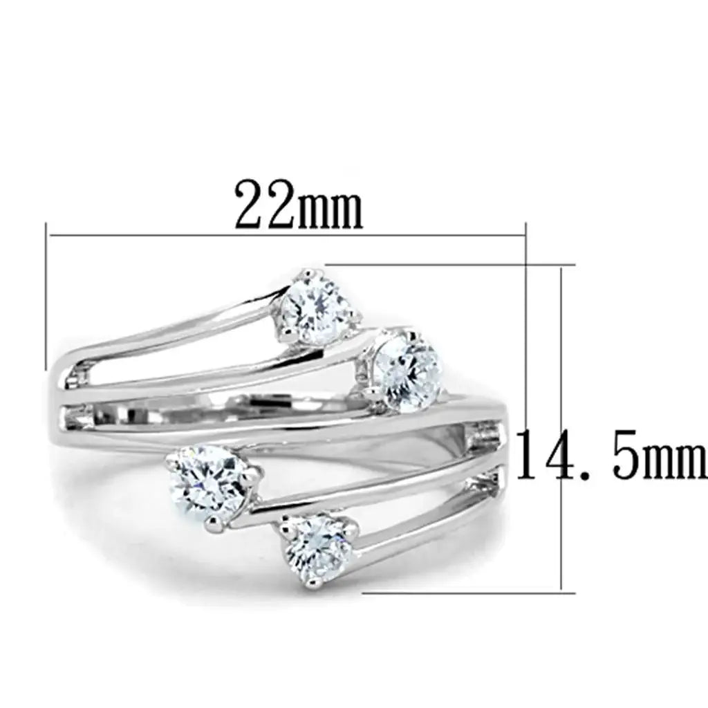 Alamode Rhodium Brass Ring with AAA Grade CZ in Clear - Alamode - Flyclothing LLC