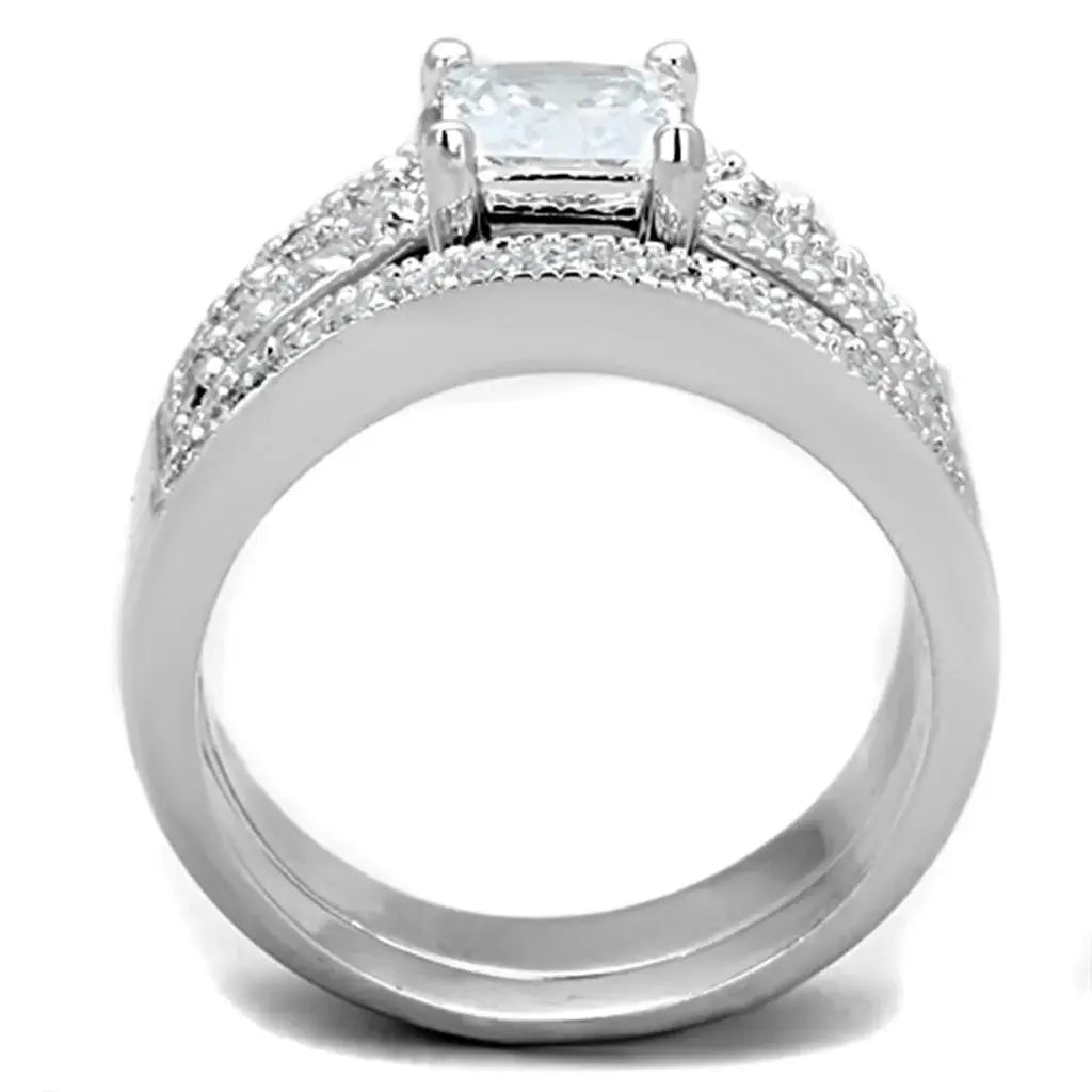 Alamode Rhodium Brass Ring with AAA Grade CZ in Clear - Alamode - Flyclothing LLC
