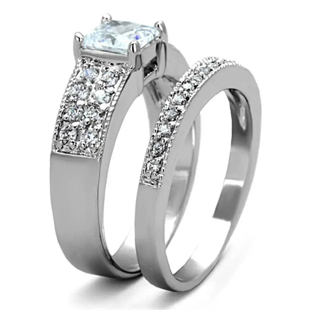 Alamode Rhodium Brass Ring with AAA Grade CZ in Clear - Alamode - Flyclothing LLC