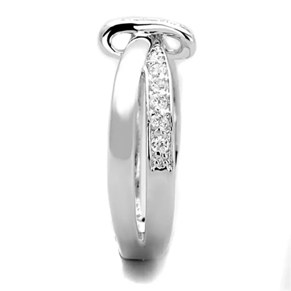 Alamode Rhodium Brass Ring with AAA Grade CZ in Clear - Alamode - Flyclothing LLC