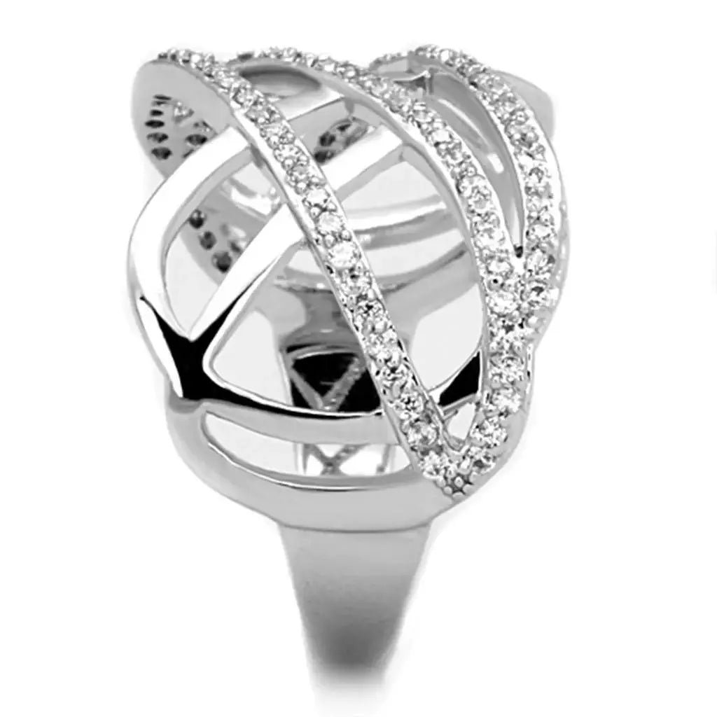 Alamode Rhodium Brass Ring with AAA Grade CZ in Clear - Alamode - Flyclothing LLC