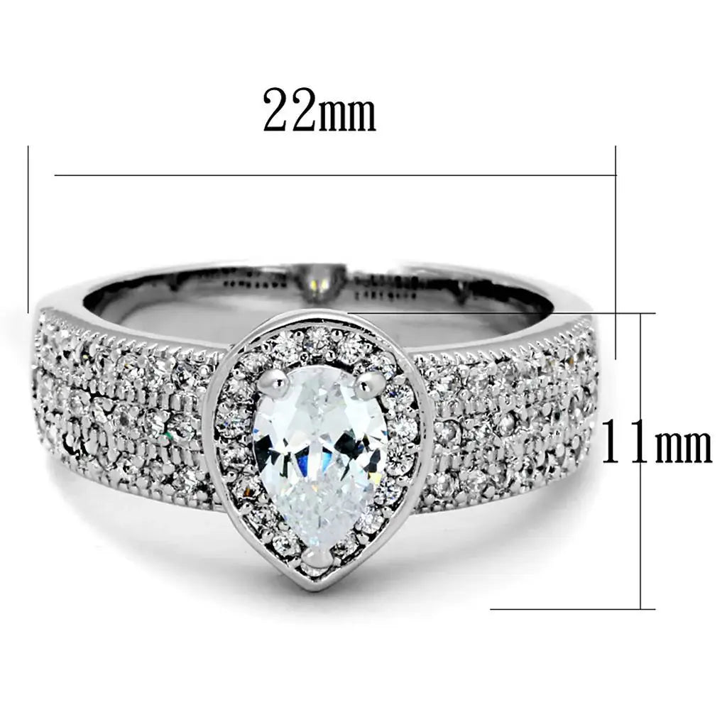 Alamode Rhodium Brass Ring with AAA Grade CZ in Clear - Alamode - Flyclothing LLC