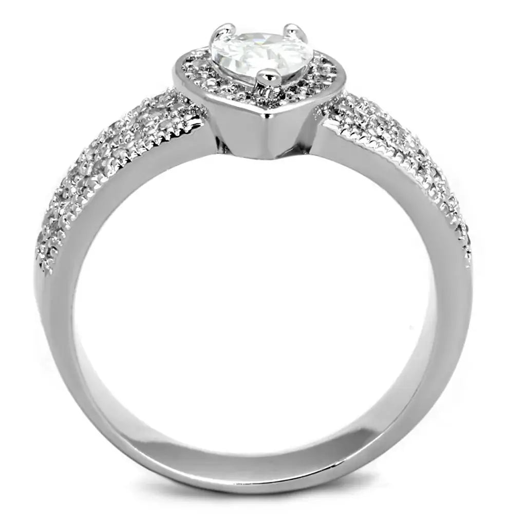 Alamode Rhodium Brass Ring with AAA Grade CZ in Clear - Alamode - Flyclothing LLC