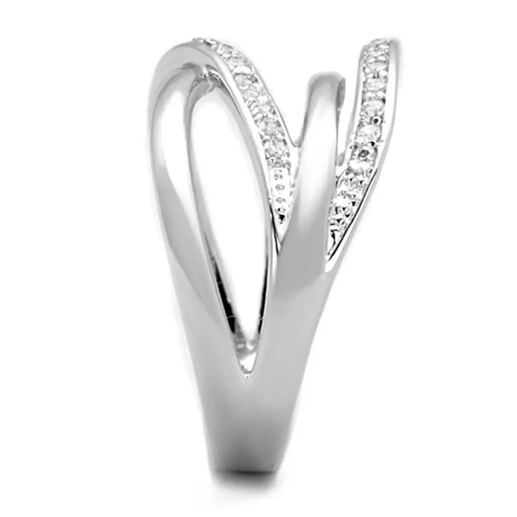 Alamode Rhodium Brass Ring with AAA Grade CZ in Clear - Alamode - Flyclothing LLC