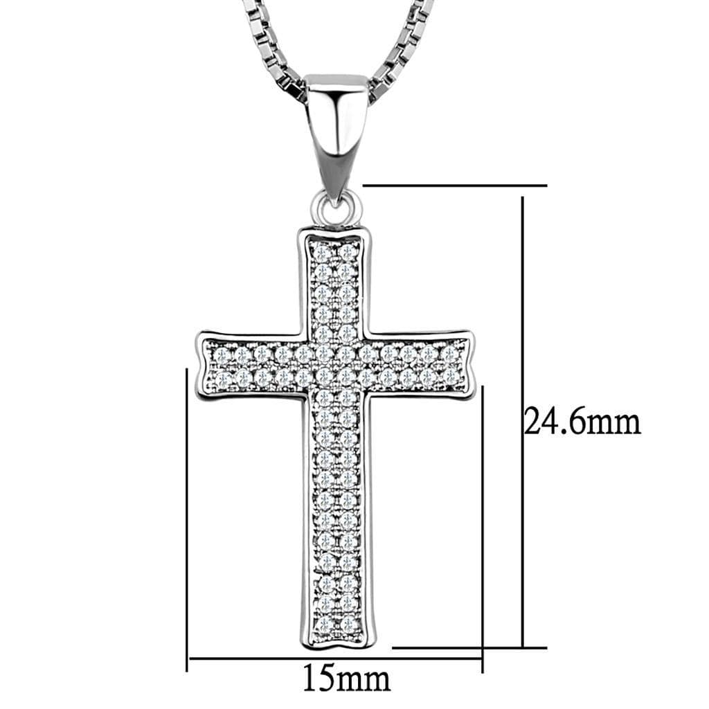 Alamode Rhodium Brass Chain Pendant with AAA Grade CZ in Clear - Alamode - Flyclothing LLC