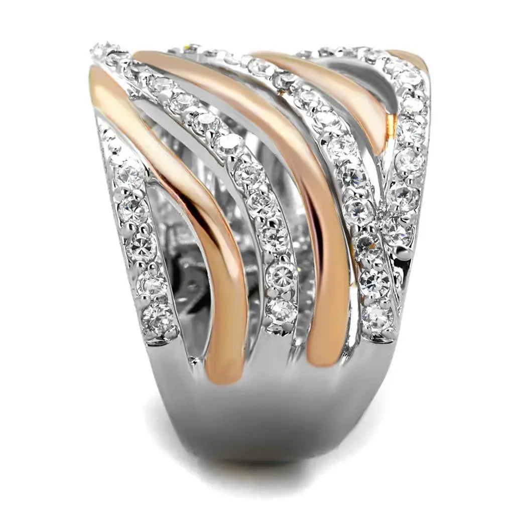 Alamode Rose Gold + Rhodium Brass Ring with AAA Grade CZ in Clear - Alamode - Flyclothing LLC