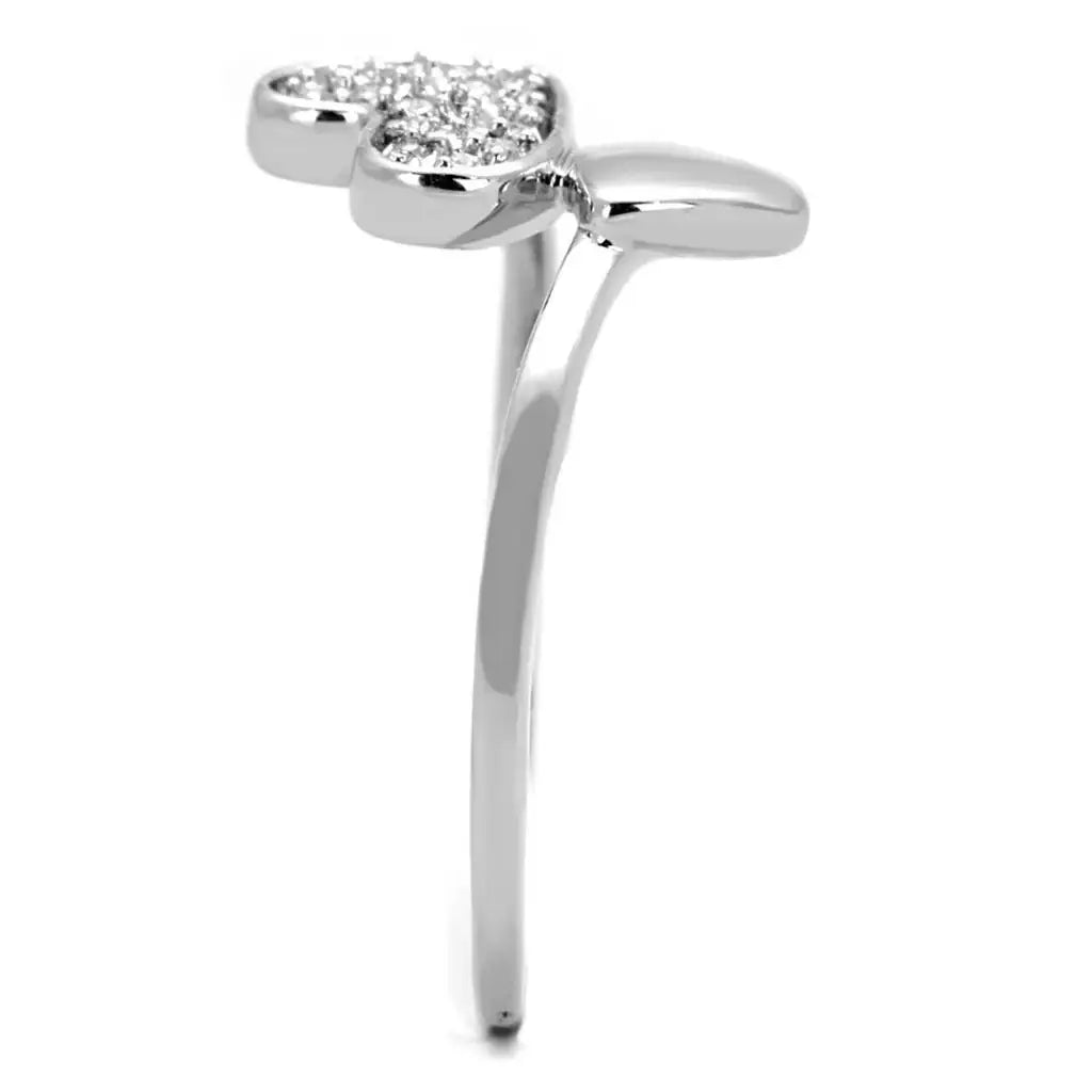 Alamode Rhodium Brass Ring with AAA Grade CZ in Clear - Alamode - Flyclothing LLC