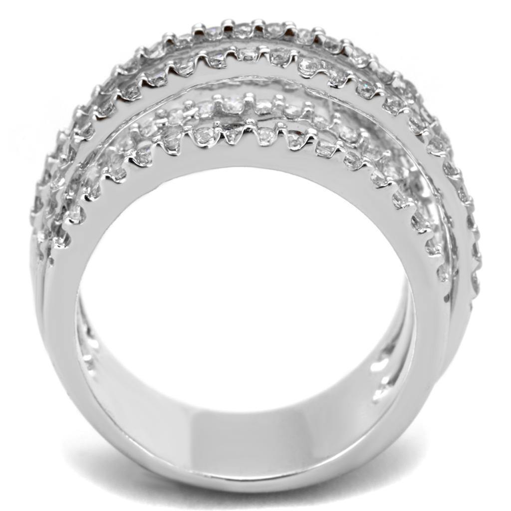 Alamode Rhodium Brass Ring with AAA Grade CZ in Clear - Alamode