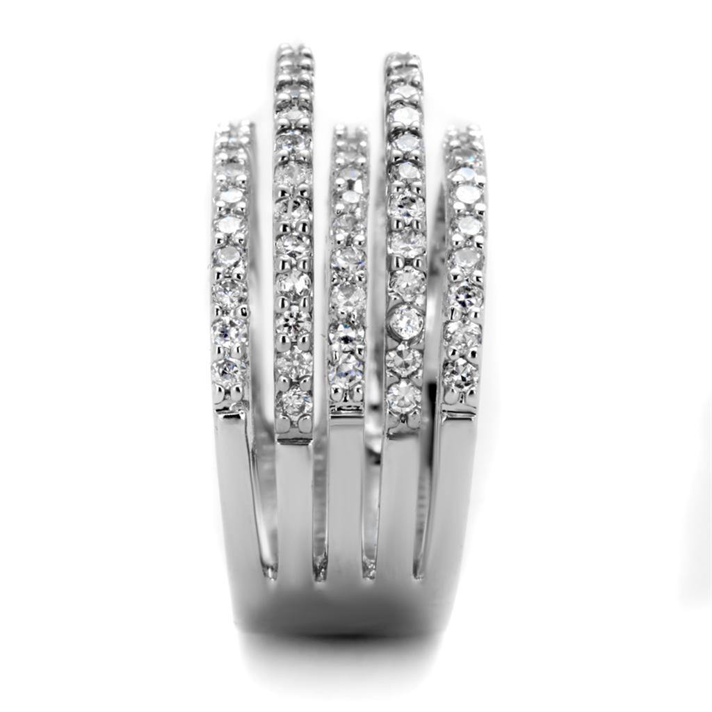 Alamode Rhodium Brass Ring with AAA Grade CZ in Clear - Alamode