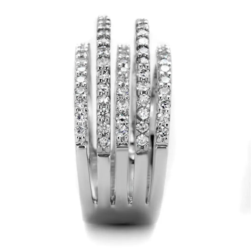 Alamode Rhodium Brass Ring with AAA Grade CZ in Clear - Alamode - Flyclothing LLC