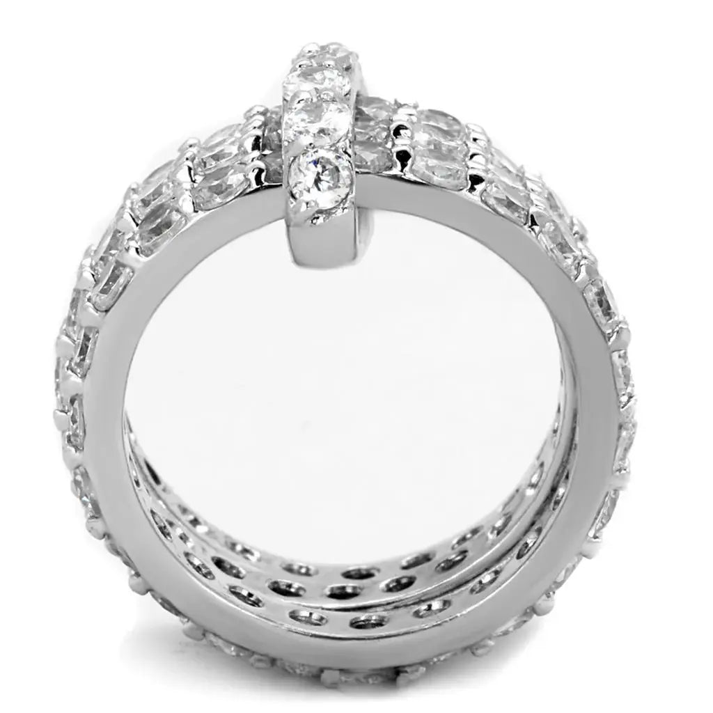 Alamode Rhodium Brass Ring with AAA Grade CZ in Clear - Alamode - Flyclothing LLC
