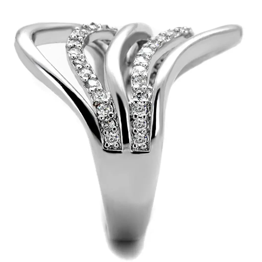 Alamode Rhodium Brass Ring with AAA Grade CZ in Clear - Alamode - Flyclothing LLC