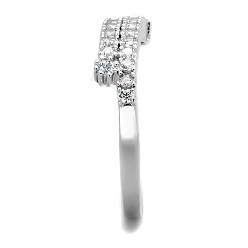 Alamode Rhodium Brass Ring with AAA Grade CZ in Clear - Alamode - Flyclothing LLC