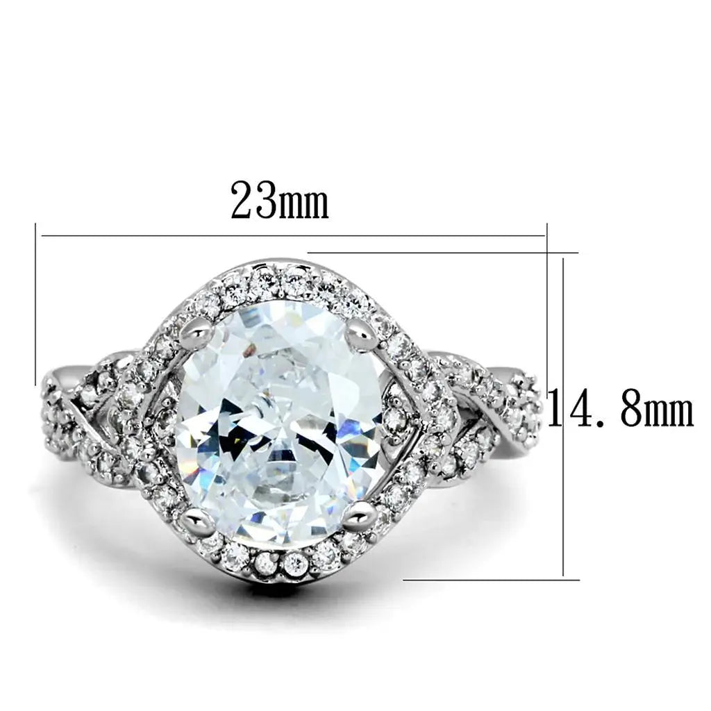 Alamode Rhodium Brass Ring with AAA Grade CZ in Clear - Alamode - Flyclothing LLC