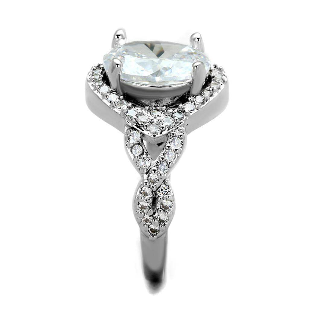 Alamode Rhodium Brass Ring with AAA Grade CZ in Clear - Alamode - Flyclothing LLC