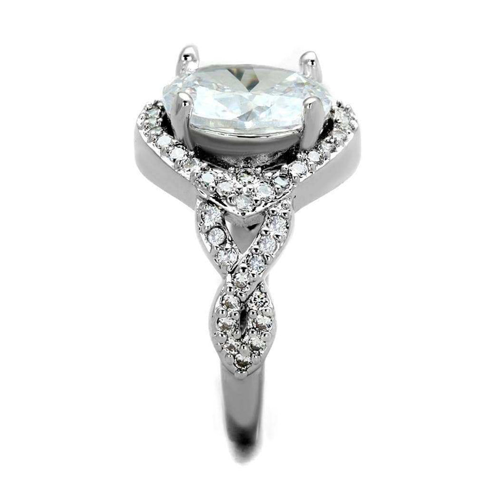 Alamode Rhodium Brass Ring with AAA Grade CZ in Clear - Alamode - Flyclothing LLC