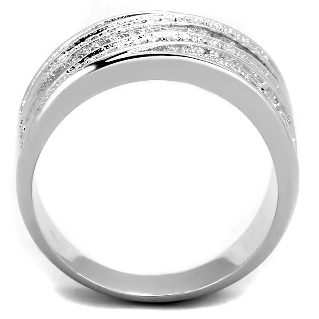 Alamode Rhodium Brass Ring with AAA Grade CZ in Clear - Alamode - Flyclothing LLC