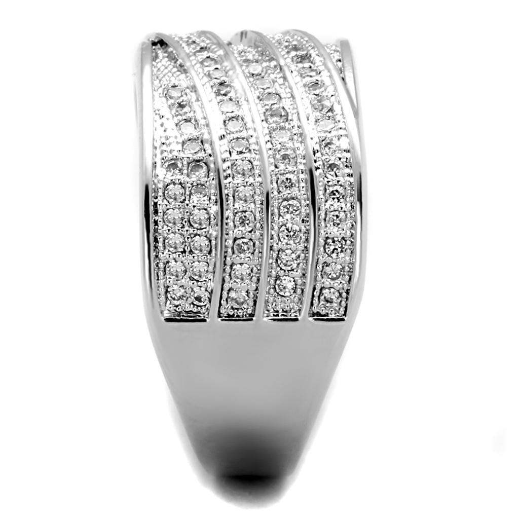 Alamode Rhodium Brass Ring with AAA Grade CZ in Clear - Alamode - Flyclothing LLC
