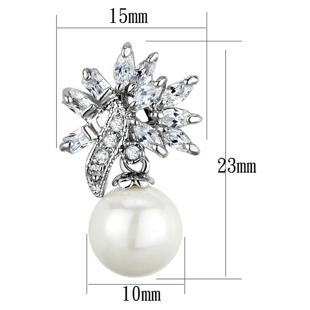 Alamode Rhodium Brass Earrings with Synthetic Pearl in White - Alamode - Flyclothing LLC