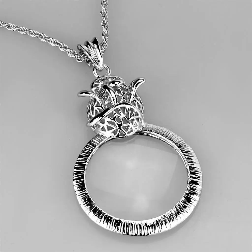 Alamode Rhodium Brass Magnifier pendant with Synthetic Synthetic Glass in Clear - Alamode - Flyclothing LLC