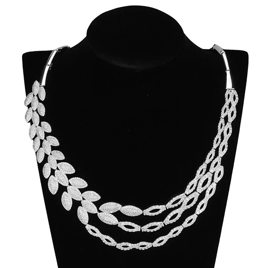 Alamode Rhodium Brass Jewelry Sets with AAA Grade CZ in Clear - Alamode - Flyclothing LLC