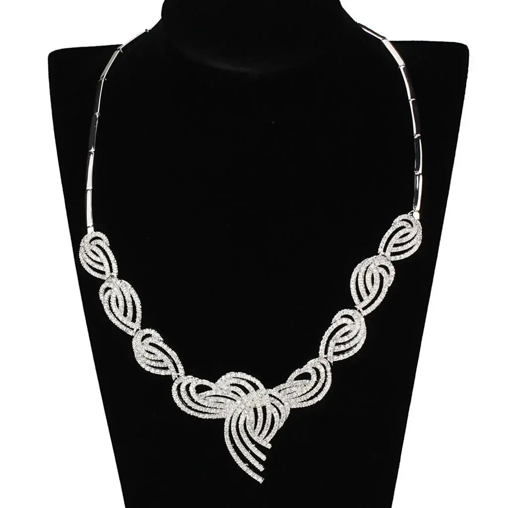 Alamode Rhodium Brass Jewelry Sets with AAA Grade CZ in Clear - Alamode - Flyclothing LLC