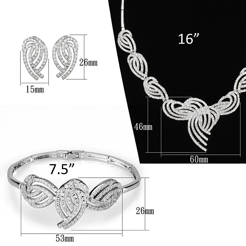 Alamode Rhodium Brass Jewelry Sets with AAA Grade CZ in Clear - Alamode - Flyclothing LLC