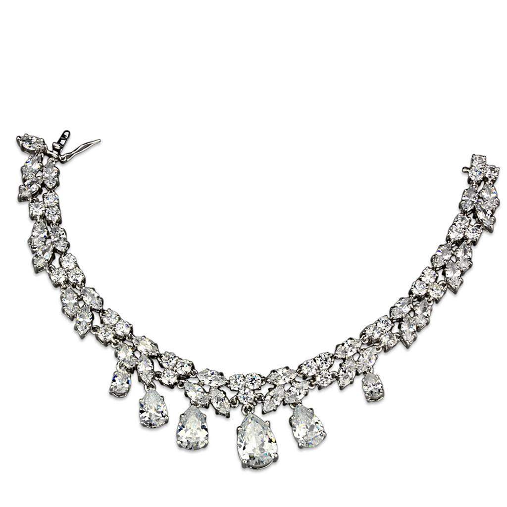 Alamode Rhodium Brass Jewelry Sets with AAA Grade CZ in Clear - Alamode - Flyclothing LLC