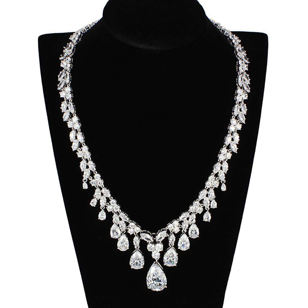 Alamode Rhodium Brass Jewelry Sets with AAA Grade CZ in Clear - Alamode - Flyclothing LLC