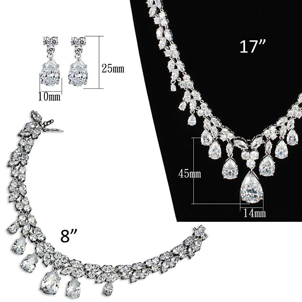 Alamode Rhodium Brass Jewelry Sets with AAA Grade CZ in Clear - Alamode - Flyclothing LLC