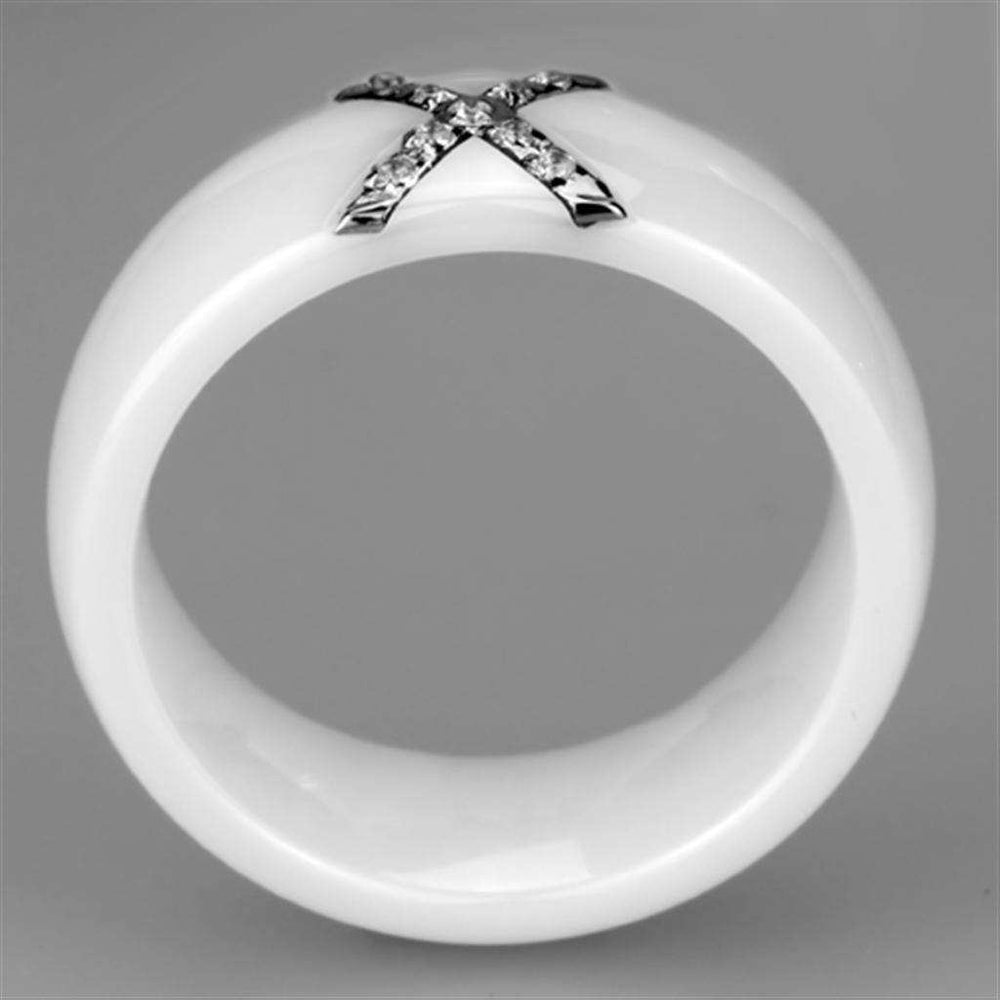 Alamode High polished (no plating) Stainless Steel Ring with Ceramic in White - Alamode - Flyclothing LLC