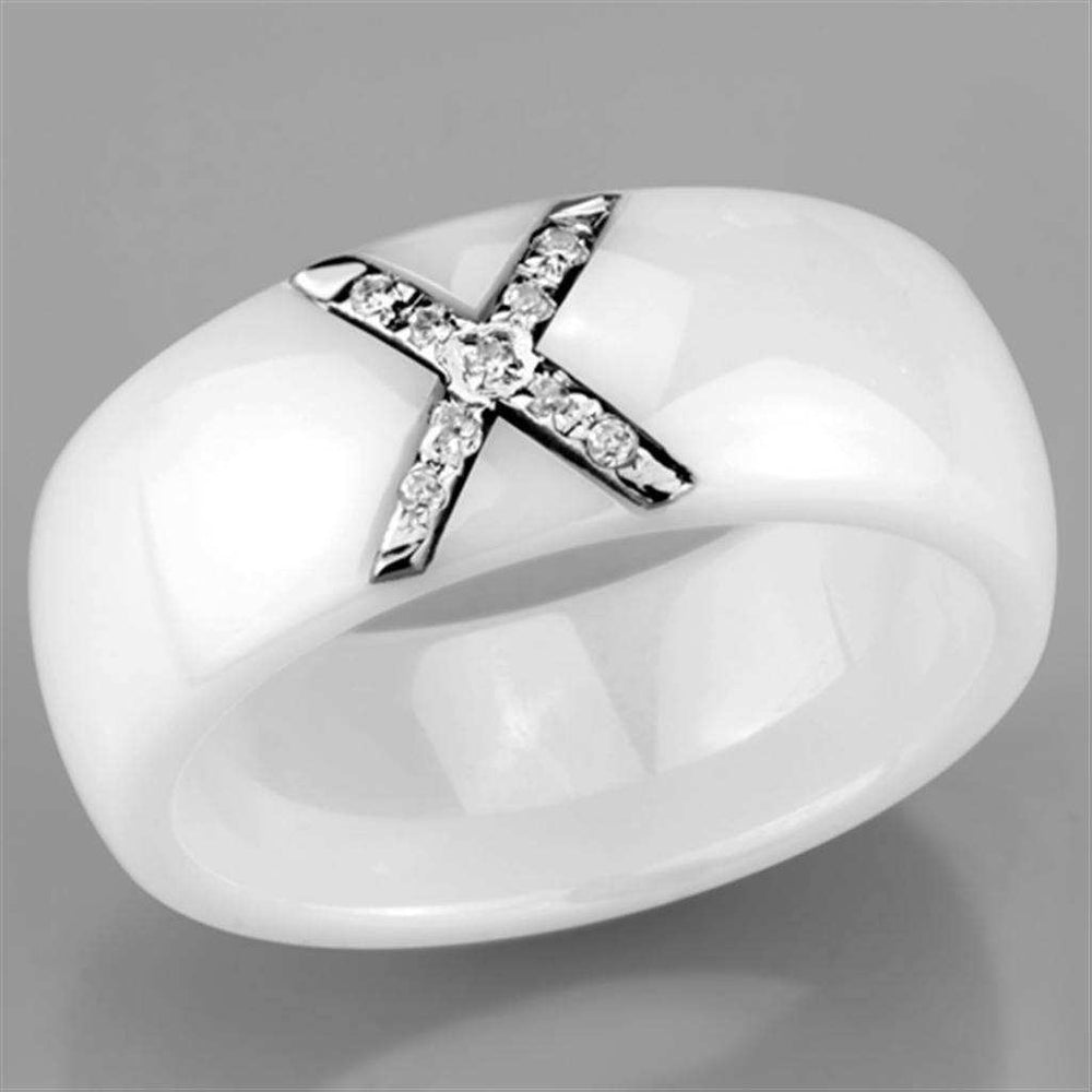 Alamode High polished (no plating) Stainless Steel Ring with Ceramic in White - Alamode - Flyclothing LLC