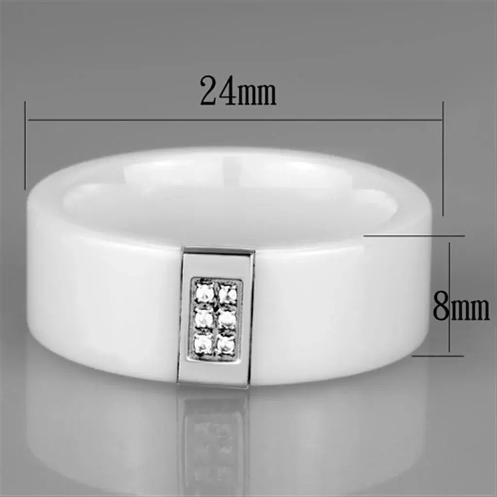 Alamode High polished (no plating) Stainless Steel Ring with Ceramic in White - Alamode - Flyclothing LLC