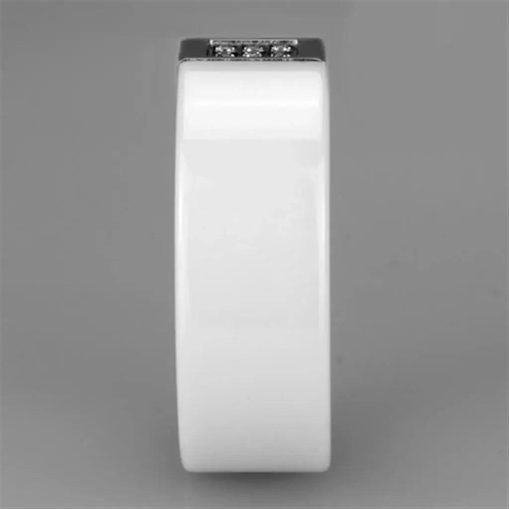 Alamode High polished (no plating) Stainless Steel Ring with Ceramic in White - Alamode - Flyclothing LLC