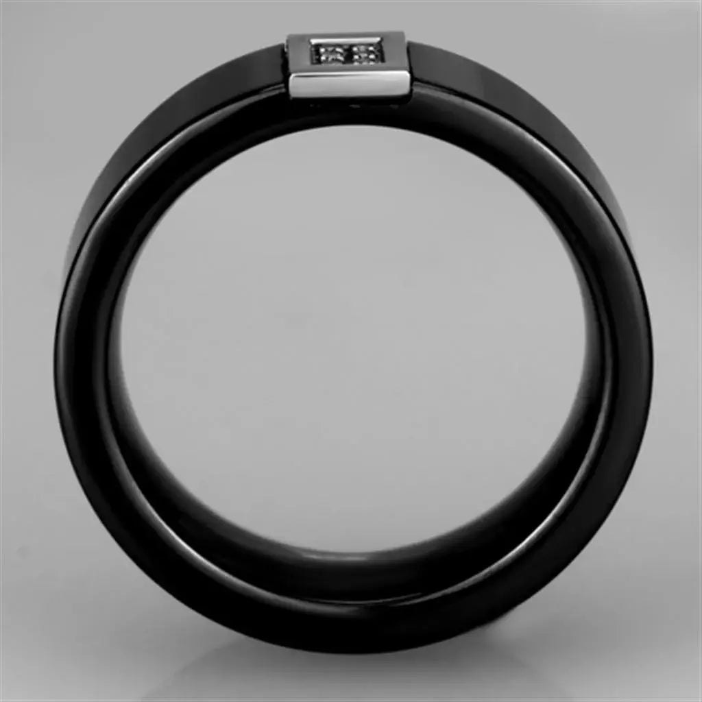 Alamode High polished (no plating) Stainless Steel Ring with Ceramic in Jet - Alamode - Flyclothing LLC