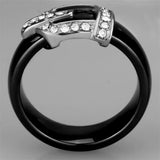 Alamode High polished (no plating) Stainless Steel Ring with Ceramic in Jet - Alamode - Flyclothing LLC