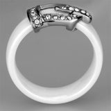 Alamode High polished (no plating) Stainless Steel Ring with Ceramic in White - Alamode