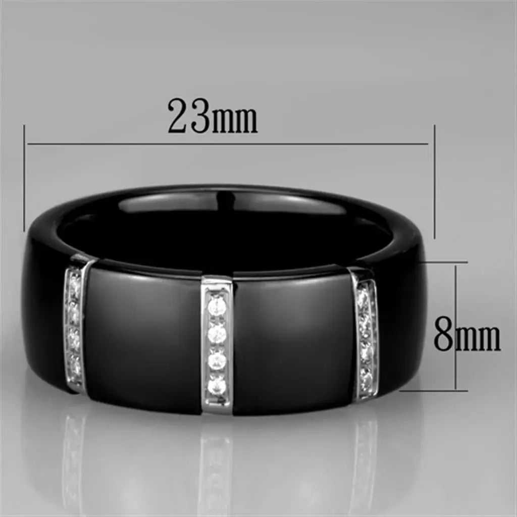 Alamode High polished (no plating) Stainless Steel Ring with Ceramic in Jet - Alamode - Flyclothing LLC